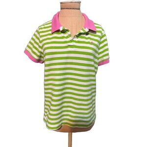 Lilly Pulitzer Golf White Green Pink Pima Cotton Blend Polo Shirt Size X-Large
